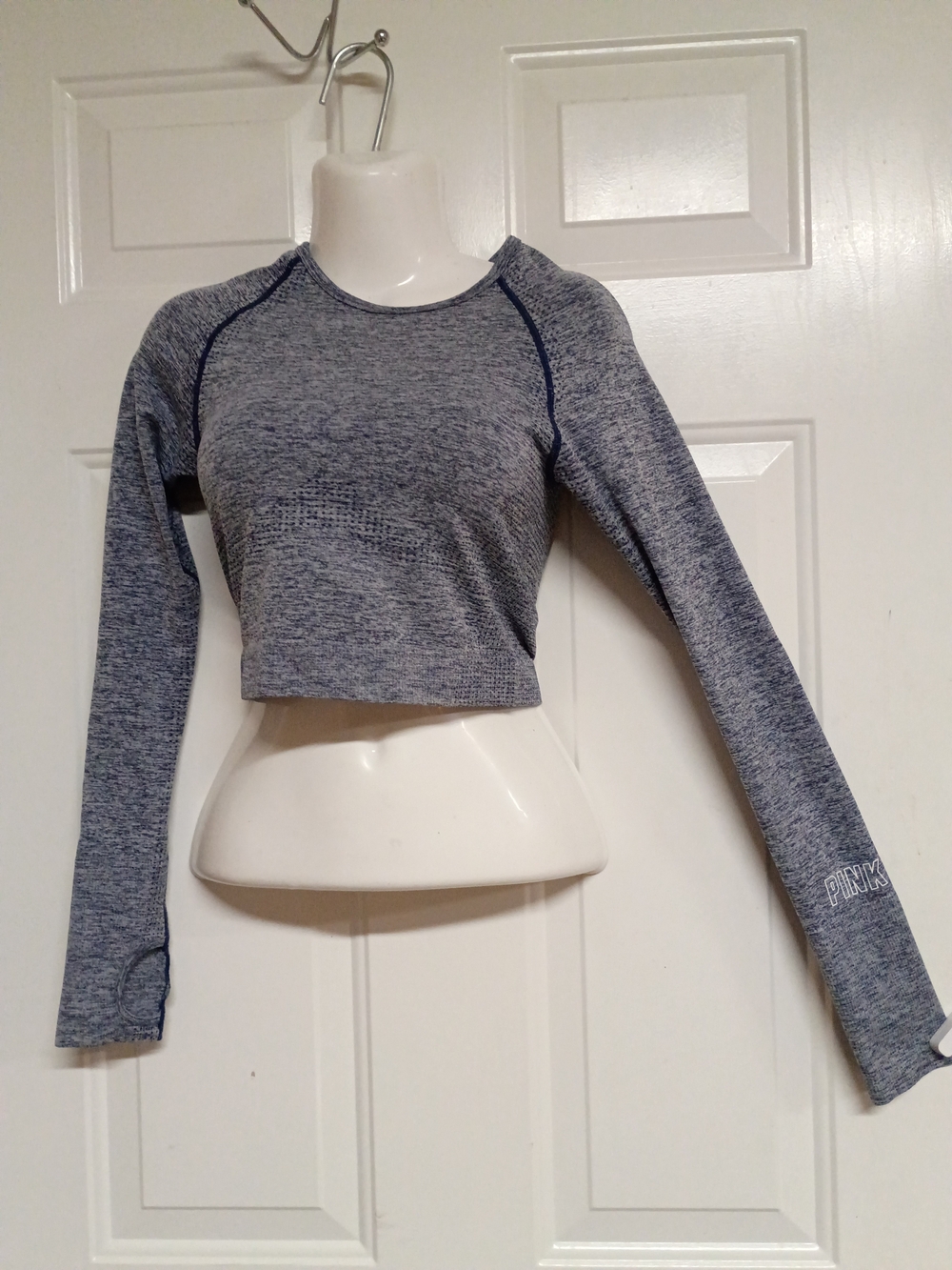 🦄🤠 PINK Victoria's Secret Active Seamless Long-Sleeve Crop Top - Heather Gray